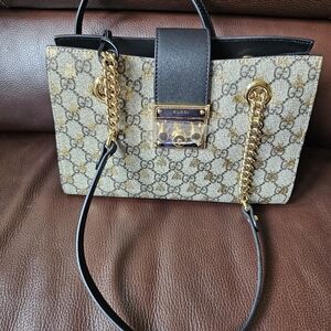 NWT Gucci Padlock Small Shoulder Black Leather And Canvas Bag
